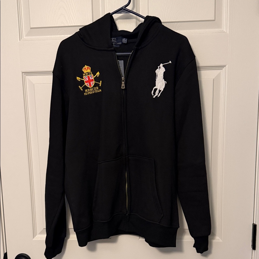 Polo by Ralph Lauren Black Crest Zip Hoodie with White Pony